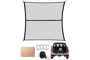 FoundGo 120x120cm Single Layer Elastic Cargo Net - Stretches to 210x210cm for Truck, Motorhome, Van, Pickup - Includes 4x Steel Carabiners, 4x ABS Hooks, 2x straps