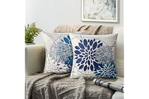 RYBORNAMENT Fundas Cojines 18x18 Verde Azulado Fundas D Cojines Patrón Florales Cushion Cover Moderna Funda De Cojín Decoracion Verano Funda De Almohada para Sofa para Habitacion Oficina Decoracion, 2 Piezas