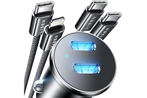 LISEN Caricatore Auto Presa Accendisigari USB C da 90 W [presa 12 V Dual PD45 W ]Caricabatteria da auto USB C e cavo Lightning con iPhone 16/15/14/13 Pro Max