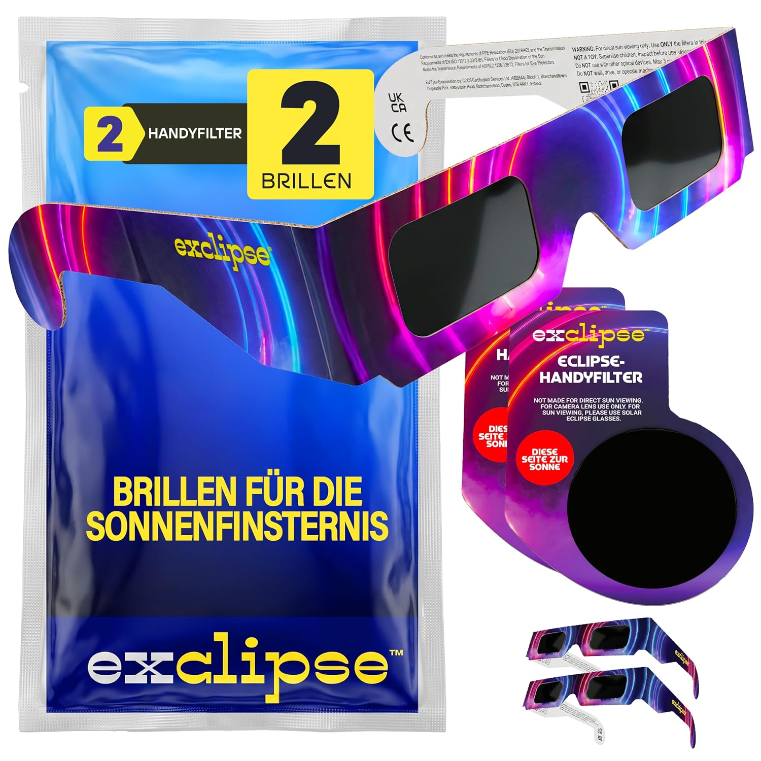 exclipse Sonnenfinsternisbrille – ISO 12312-2 & CE & UKCA-zertifiziert, Sichere Sonnenbeobachtung, AAS Zertifizierung 2026, Schutzbrille im Mehrpack