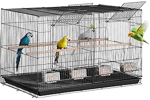 VEVOR Bird Cage, 18 in, Small Parakeet Cage with Divider, Sturdy Metal Bird Flight Cage, Travel Birdcage with 5 Perches & 4 Feeding Cups, Parrot Cage for Canaries Lovebirds Cockatiels Budgie, Black