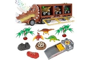 Victse Camión Transportador de Dinosaurios, Juego de Dinosaurios con Luz y Sonido, Coches de Dinosaurios Figuras de Juego de Dinosaurios para Niños y Niñas (Brown)