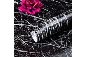 Niviy Furniture Stickers Self-Adhesive Marble Contact Paper 60 cm × 200cm Black with Grey Streaks PVC Sticky Back Plastic Roll for Kitchen Countertops
