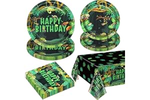 QUERICKY Reptile Birthday Party Decorations for 20 Guests, Tableware Set Includes Plates, Napkins, Tablecloth, Jungle Swamp Wilderness Snake Lizard Alligator Turtle Birthday Decorations for Kids