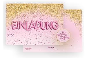 ‎EDITION COLIBRI Edition Colibri 10 Geburtstagseinladungskarten für Mädchen und Jungen, Pink und Gold Glitzer, Top Model Party, Einladung zum Kindergeburtstag