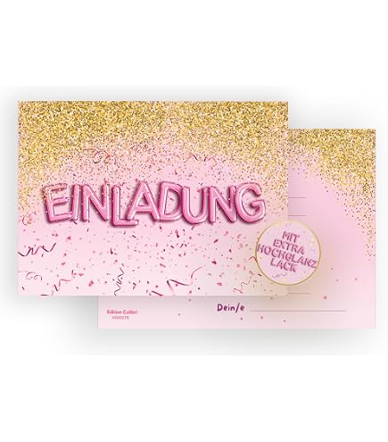 JCVUK Geburtstagseinladungen „Let’s Party!“ – Retro Neon Style – 20 Karten + Umschläge
