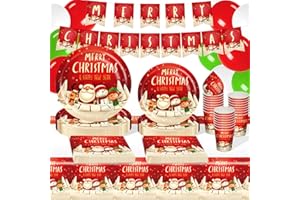 DUGEHO Christmas Tableware Balloon Paper Plates Kids Birthday Set Including Tablecloth Plates Cups Napkins Straws for Christmas Birthday Party (16 Guests)