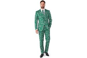 OppoSuits - Completo da uomo, per feste, stile retrò, completo con giacca, pantaloni e cravatta in divertenti disegni