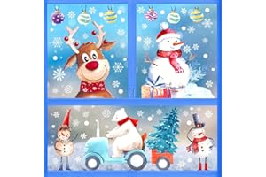 JIELIBON Stickers Noel Fenetre Aquarelle - Decoration Noel Fenetre Statique Autocollant Fenetre Noel Reutilisable Double Face Stickers Noel Vitre 9 Feuilles Electrostatique Stickers Noel Pour Vitrine, Magasin