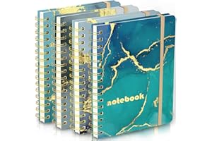 Cahier Spirale A5, DWIYITTN 4 Paquets Carnet Spirale 14,5 X 21 cm Cahiers À Spirales 120 Pages Lignées Couverture Rigide Cahier A5 avec Bande ÉLastique pour Étudier et Écrire - Motif Marbré