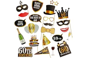 KissDate 24Pcs 60th Birthday Photo Booth Props, 60th Birthday Decorations for Men Women 60th Party Supplies Funny DIY Kit for Men Women (Black and Gold)