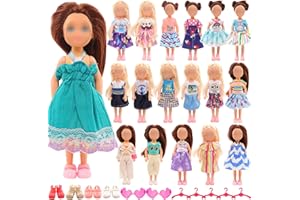 Miunana 5 Vestidos + 5 Vestidos + 4 PCS Zapatos + 7 Accesorios para 6 Pulgadas Muñeca