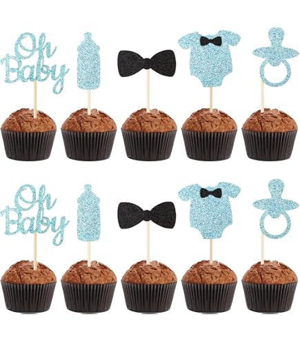 MonMon & Craft Baby Boss Cupcake-Topper – 24 Stück, Rosa Glitzer, 1. Geburtstag
