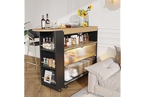 Racxily Barra allungabile con ripiano, moderna barra mobile, allungabile con LED, tavolo da bistrot, tavolo da bar, tavolo da cucina, nero (138-204 x 39 x 105 cm)