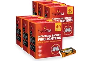 Tiger Tim Firelighters Sachets Mess Free Odourless Safe Quick Fire Starter hotspot Burners BBQ Coal Wood Burners with KasaBona Safety Matches (240 Firelighters)
