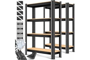 MASKO® 2er-Set Lagerregal Schwerlastregal, Kellerregal, 160 x 80 x 40 cm, bis 700kg belastbar, 4 verstellbare Ablagen, MDF-Platten Regal aus Metall, Steckregal, Werkstattregal, Keller, Garage Schwarz