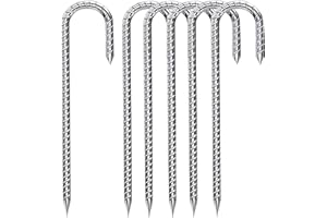 Fondlife Bodenanker,30cm Bodenpfähle,Verzinkter Stahl Bodenanker Trampolin,Bewehrungsstab Zeltheringe,Garten Pfähle,Camping Zelt Heringe. (Silber J, 6 Stück)