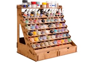 Plydolex Organiseur de peinture en bois pour 74 bouteilles de peinture et 14 pinceaux – Organiseur de peinture avec 2 armoires pour outils d'art et 6 supports miniatures – Support de peinture