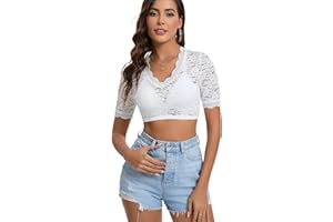 Dosieyeo Damen Dirndl Bluse Spitze Dirndlbluse Kurzarm Oktoberfest Trachtenbluse Elegant Sexy V Ausschnitt Spitzebluse