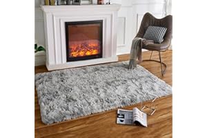 HARESLE Komfort Teppich Schlafzimmer Shaggy Teppich Zottige Teppiche Flauschige Bunte Batik-Teppiche Carpet(Hellgrau,60x120cm)