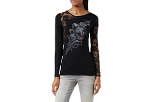 Spiral Direct Damska koszulka Fatal Attraction-Lace One Shoulder Top Black z długim rękawem