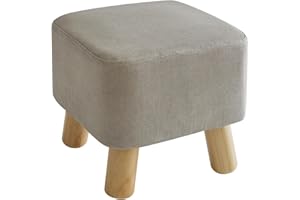 YMYNY Taburete Otomana, Maciza de 28 cm Asiento Acolchado, Taburete para Cambiar Zapatos con 4 Patas de Madera, Taburete Bajo, Tapizado Taburete Reposapiés, 28 x 28 x 25CM, Gris HRF-BD020