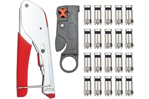 AMTOVL Coax Cable Crimper Coaxial Cable Compression Tool Kit with Compression Crimping Tool, Double Blade Rotary Cable Stripper and 20 F Type Connector for Coaxial Cable RG58 RG59 RG6 RG-62