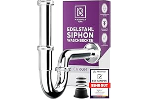 M. ROSENFELD HOME Siphon Waschbecken – Edelstahl Abflussrohr Waschbecken Tauchrohr 4-8,5cm – Geruchsverschluss – Röhrensiphon 1 1/4" – Komplettset mit Dichtungen & Rosette