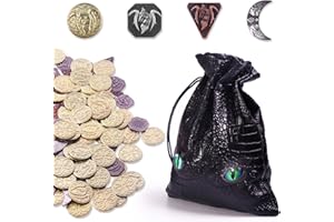 BYHOO 145 pièces en métal du MDN et Sac en Cuir, Contient 60 pièces en Or, 40 pièces en Argent, 40 pièces en cuivre et 5 pièces en Platine, jetons de Jeu avec Sac en Cuir Qui Brille dans la Nuit