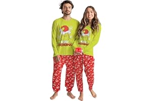 United Labels Grinch Schlafanzug für Damen und Herren, Grün Rot, Pyjama Set lang, Schlafanzug Winter Weihnachten