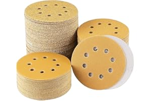 Sruhrak 120 Pcs 125mm Sanding Discs, 40/60/80/100/120/150/180/240/320/400/600/800 Grit Nylon Adhesive Sanding Pads 5 Inch 8 Hole Hook and Loop Sanding Disc for Orbital Sander