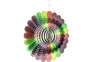 Homarden Metal Garden Wind Spinner - 12 x 12 Inches 3D Stainless Steel Outdoor Mandala Kinetic Yard Decor - Large Decorative Wind Spinners with S-Shaped Hanging Hook - Lawn Art Decorations