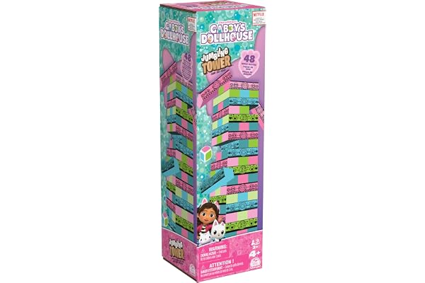 Spin Master Games Gabby's Dollhouse Wackeltorn stapel spel till den populära serien på Netflix, för barn från 4 år