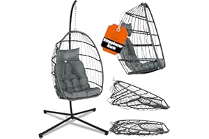 NewHabitat | Komfortabler Hängesessel mit Gestell | Klappbarer Hänge Sessel wetterfest für Indoor & Outdoor, ideal für Garten & Wintergarten (Schwarz)