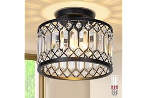 SERBASIC Crystal Ceiling Lights Living Room Chandeliers with Dimmable Bulb,3 Color Changing Black Ceiling Light Fixture with E27 Base for Hallway,Kitchen,Dining Room,Bedroom