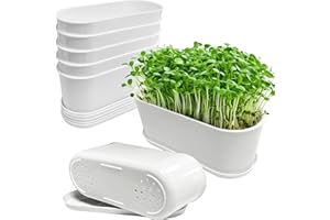 SYITCUN 5X Pots de Fleurs rectangulaires avec avec Plateau,22 x 9 x 8,5cm Jardinière de Rebord de Fenêtre avec Trou de Drainage,Petit Pot de Cactus pour la Décoration Moderne,Pot pour Bonsai
