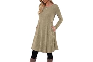 MOLERANI Robe Pull pour Femme à Manches Longues Robe Tunique boutonnée décontractée avec Poches