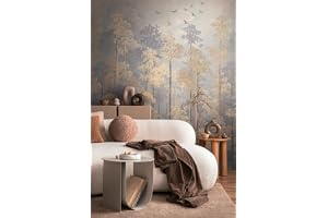 livingwalls non-woven tapet med skogsmotiv i beige, blått, gult – dekorativ panoramatapet med motiv 8,80 x 0,53 m från COSMOP