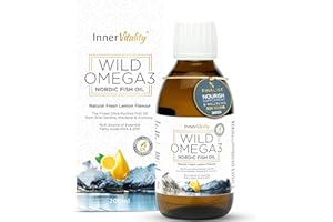 Omega 3 Fish Oil Liquid - Natural Fresh Lemon Flavour with NO Fishy Taste, High Strength DHA/EPA - 200ml Made from Wild Caught Nordic Fish Oil | 3rd Party Tested for Purity - Inner Vitality