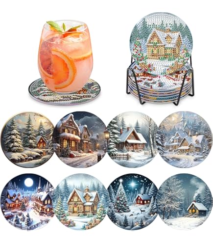 Peinture Diamant Dessous De Verre 8 Pièces, Diamond Painting Noel