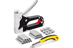 HAIANE Grapadora 3 en 1 para madera con extractor de grapas, juego de grapadora manual con 2100 grapas, pistola de grapadora ajustable para carpintería, decoración, fijación de cable