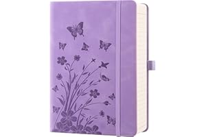 HwxBen Lined Journal Notebook– 365 Pages,Hardcover Leather Journals for Women Writing, A5 5.9'' x 8.5''College Ruled 100 gsm Paper for Work,Note-Taking,Office,School,Home Supplies,Lavender.