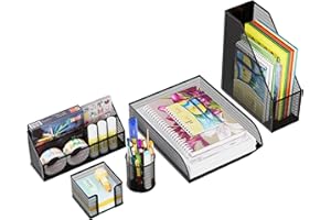 Solinxe Set d'organisation de Bureau en métal - Bac à Documents A4 Bac à courrier Porte-Crayons Porte-Lettres et Porte-Notes adhésives, Noir