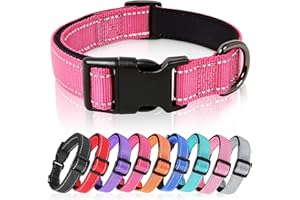 HEELE Collier Chien, Collier Réfléchissant pour Chien, Collier en Néoprène Doux, Rembourré et Respirant en Nylon, Ajustable pour Les Chiots Petits Moyens et Grands Chiens, Fuchsia, M