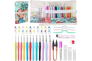 Ruasol Crochet Hooks Set, 12 Sizes, Ergonomic Crochet Hooks from 2.0 mm to 8.0 mm, Smooth Knitting Needles with Soft Grip with Storage Bag, Suitable for Arthritic Hands