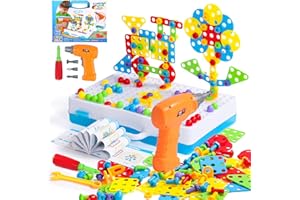 JERRYVON Juguetes Niños 3 4 Años - Puzzles 3D Construcciones Juegos Educativos Niños 3 4 Años Herramientas Juguete con Taladro Eléctrico Mosaicos Manualidades Niños 3 4 5 6 años Regalos Juegos de Mesa, 193 Pcs