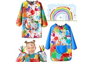 ANZOAT 2Pcs Malschürze Kinder,Wasserdicht Malkittel,Langarm Malschürze Kinder für 6-12 Jahre Mädchen/Junge,Bastelkittel Bastelschürze Kinder mit Ärmeln für Malen & Basteln Backen Kochen
