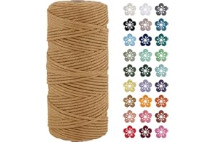 LEREATI Macrame Cord 3mm x 100m, Thick Macrame Rope Natural Cotton Rope Craft String, 4 Strand Twisted Cotton Cord Yarn for DIY Plant Hanger, Wall Hanging, Christmas Decoration (Coffee)