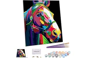 TAHEAT Malen nach Zahlen Kits mit Pinseln und Acrylpigment DIY Leinwandmalerei für Kinder, Malen nach Zahlen DIY Ölgemälde - Bunter Pferdekopf 16 x 20 Zoll ohne Rahmen