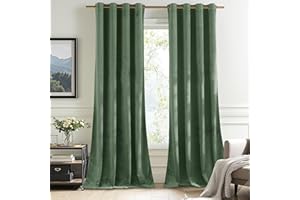 PONY DANCE Matcha Green Velvet Curtains 66 Inch Wide Eyelet Curtains for Living Room and Bedroom, Soft Elegant Home Decor Window Drapes for Girls Bedroom, W66xL90